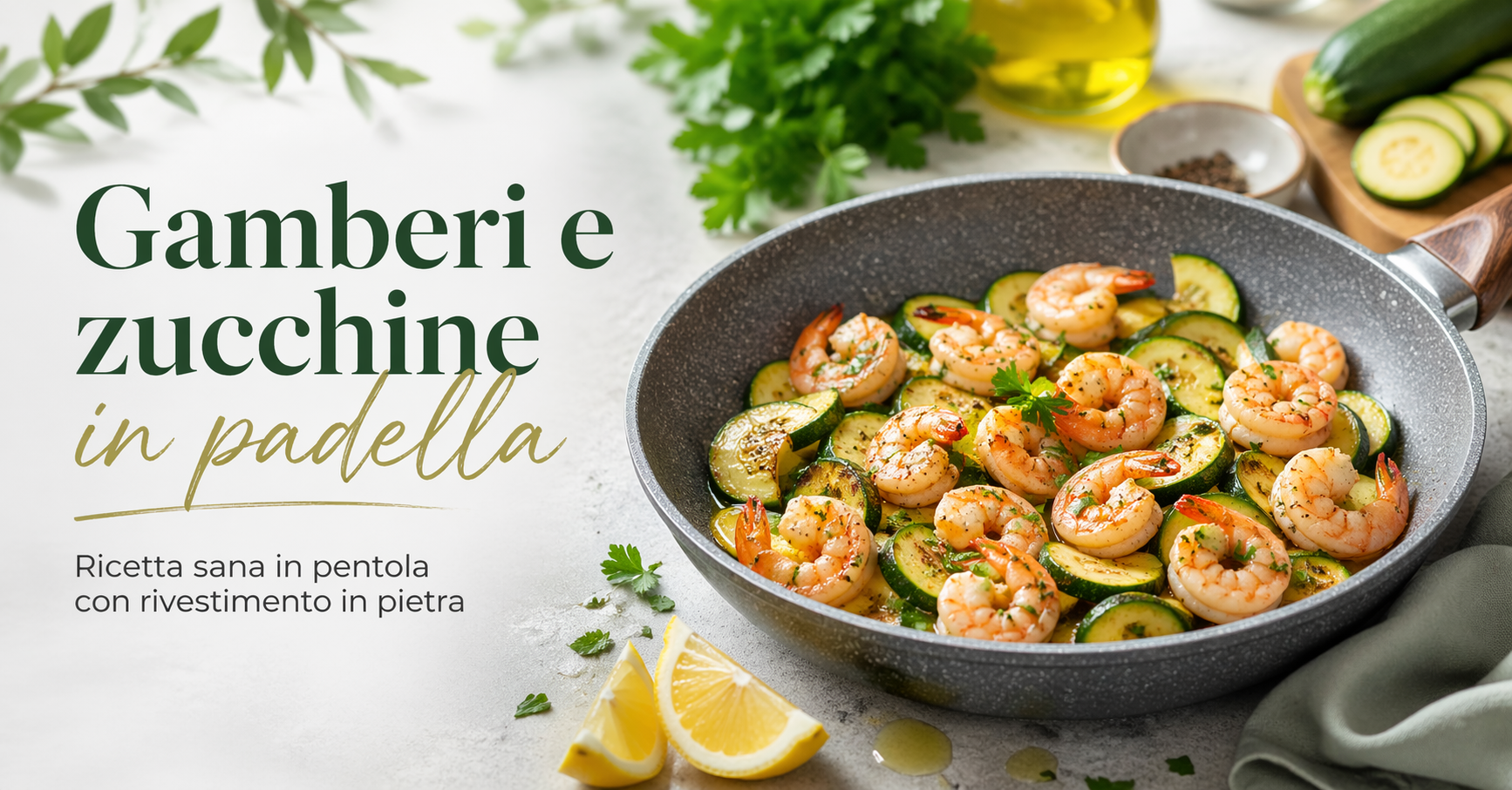 Gamberi e zucchine in padella: ricetta sana in pentola con rivestimento in pietra