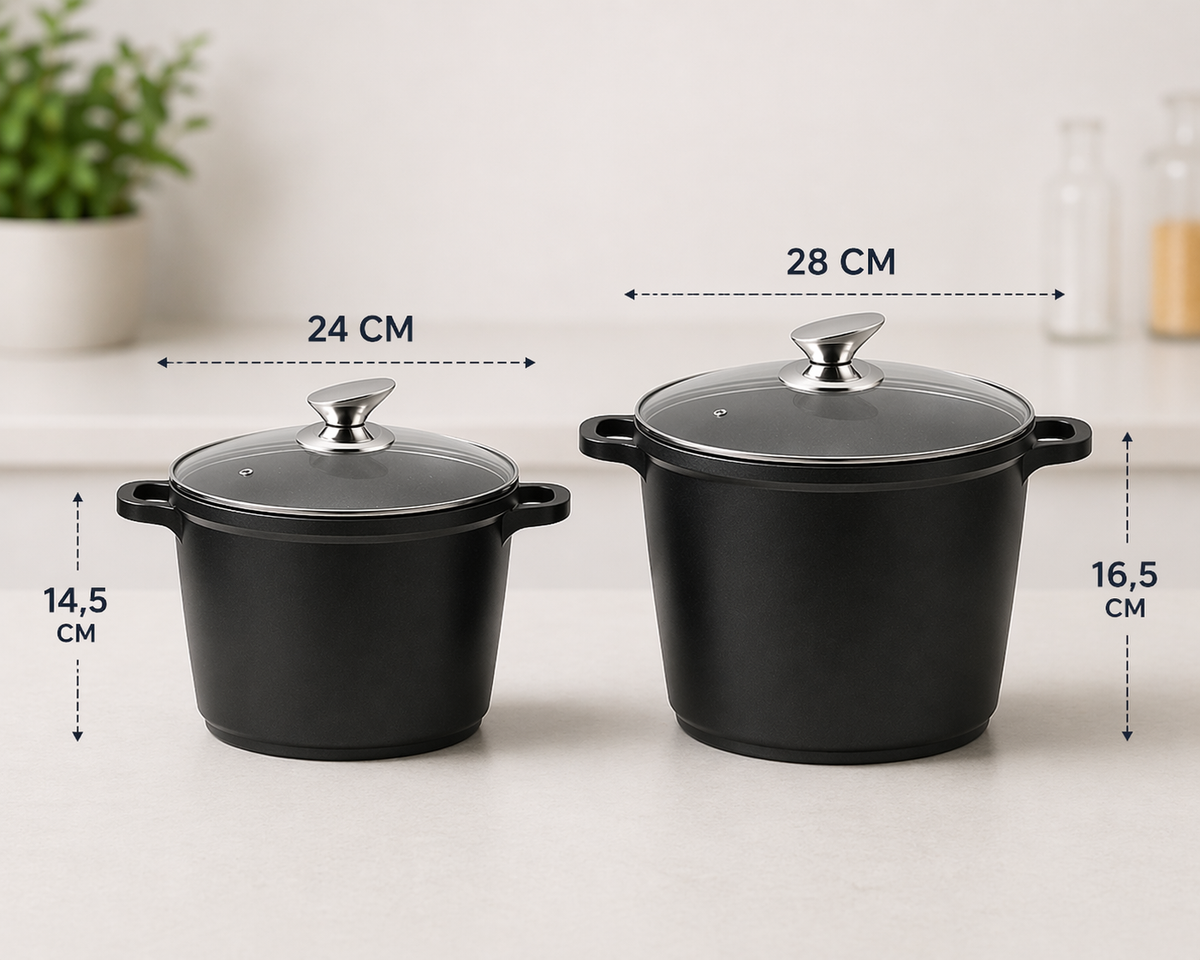 Casseruola Alta Antiaderente con Coperchio in Vetro – 24 cm / 28 cm