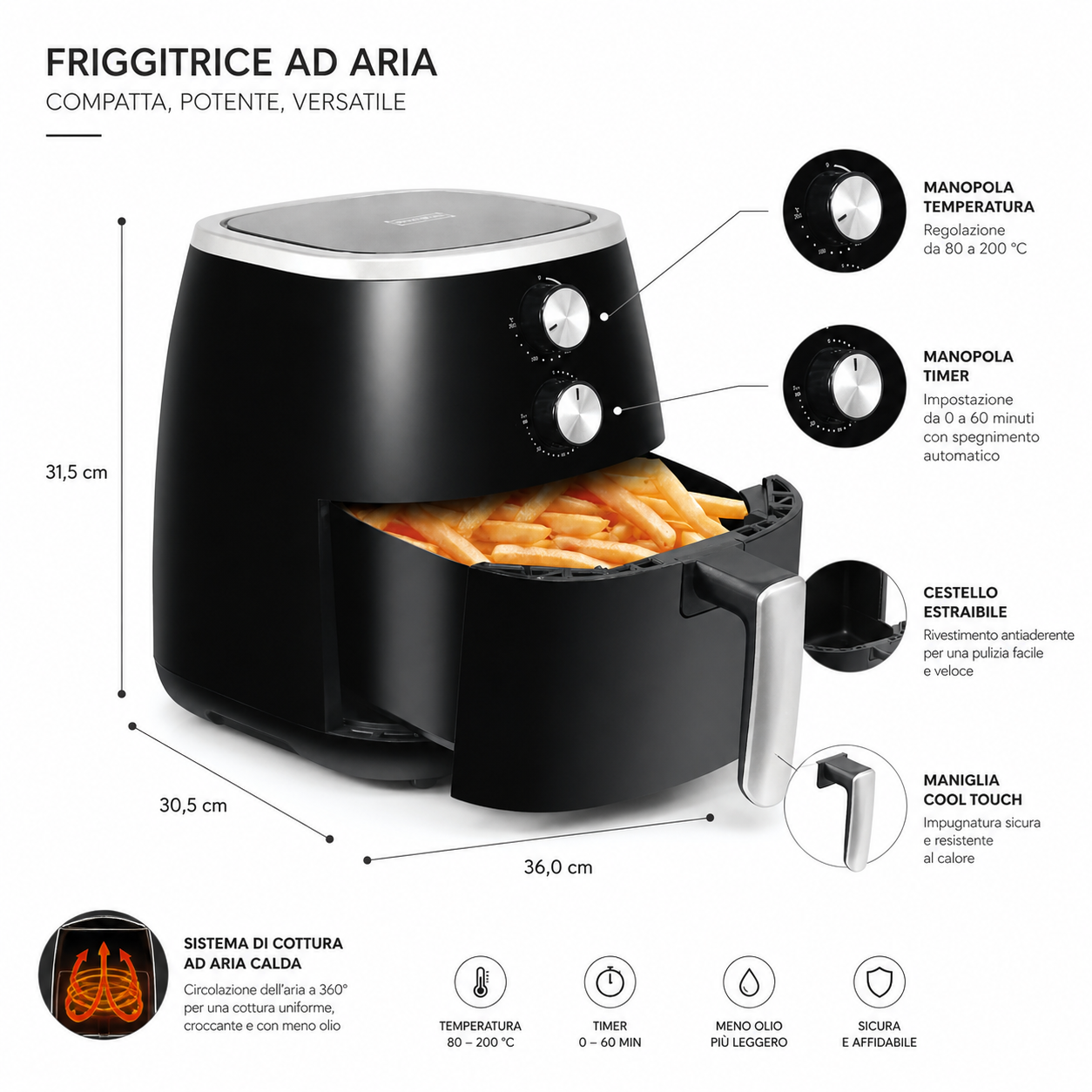 Friggitrice ad Aria Royalty Line RL-AF1500 XXL 5L 1500W