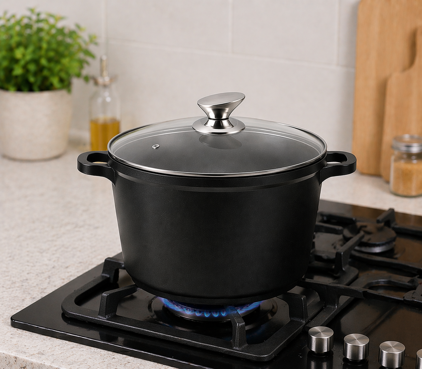 Casseruola Alta Antiaderente con Coperchio in Vetro – 24 cm / 28 cm