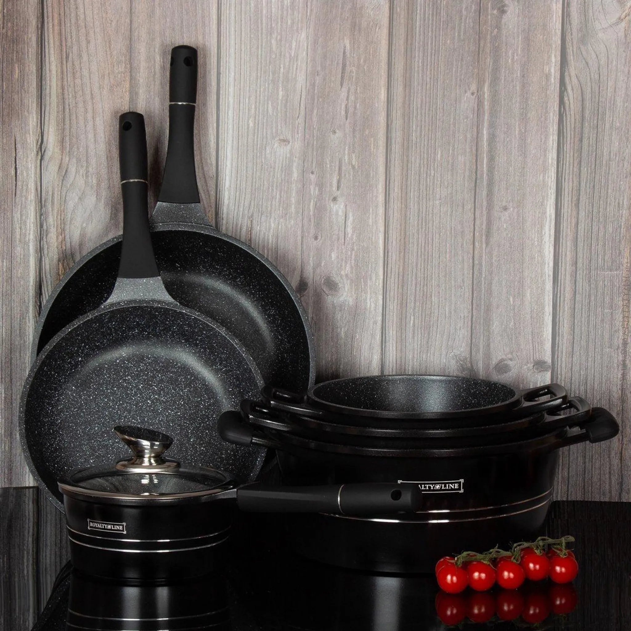 Batteria di Pentole RL-ES1015M 15 Pezzi Nero, Copper o Burgundy