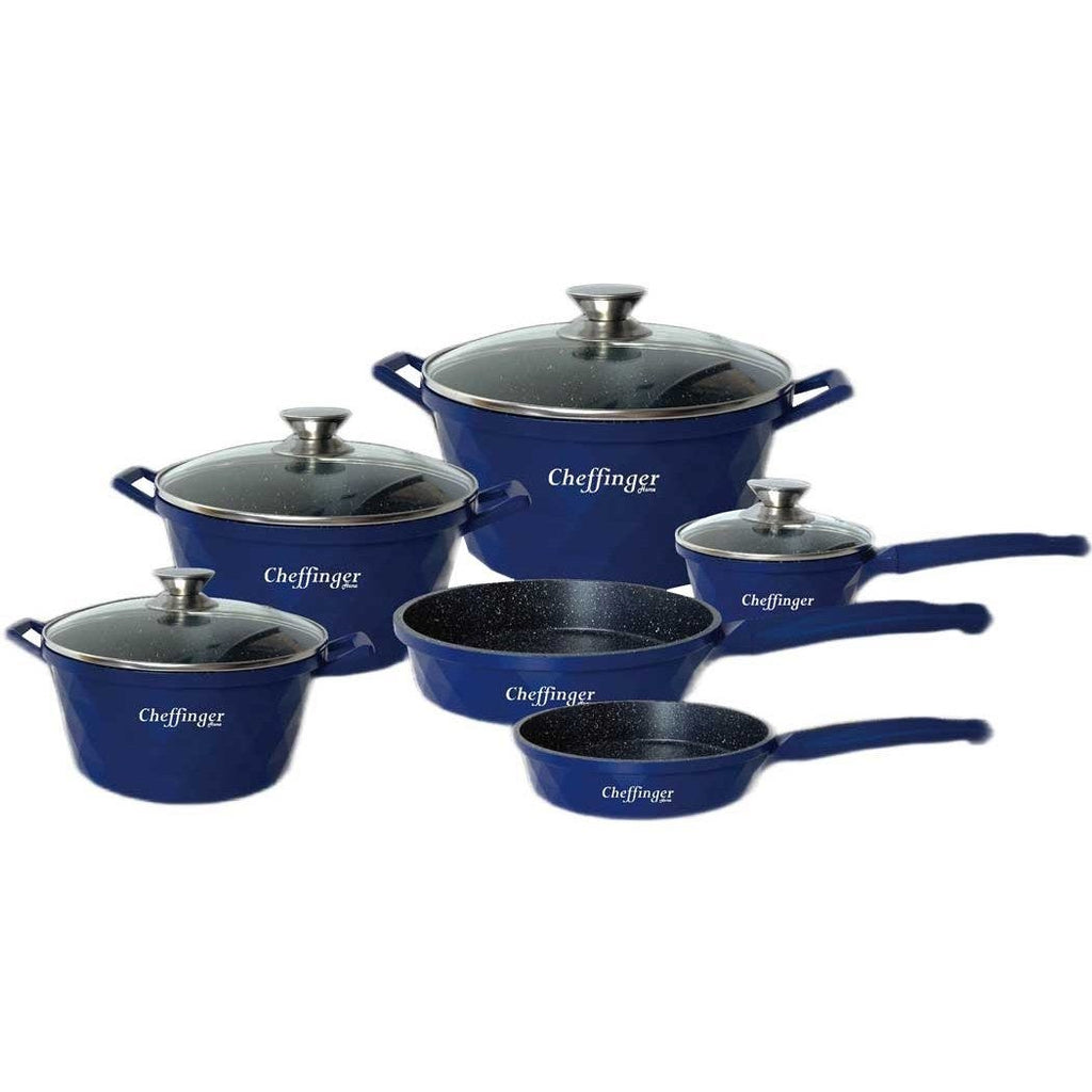 Set pentole blu 10 pezzi antiaderente effetto marmo per induzione